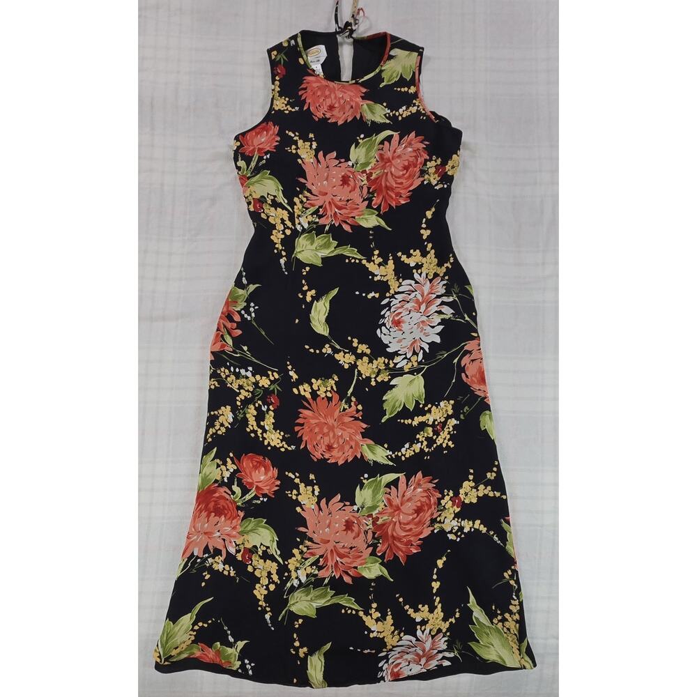 Vintage Y2K 90s Talbots Pure Silk Midi Sheath Dress Midnight Floral Whimsigoth 8